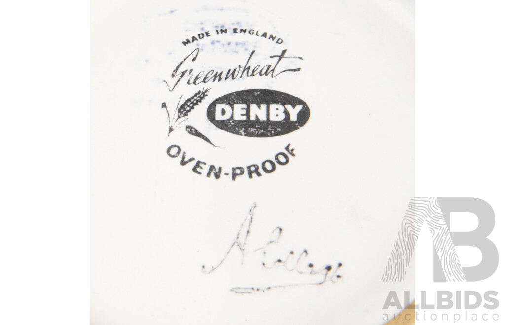 Collection Six Mid Century Green Wheat Table Wear in Green Wheat Pattern Designed by Albert Colledge