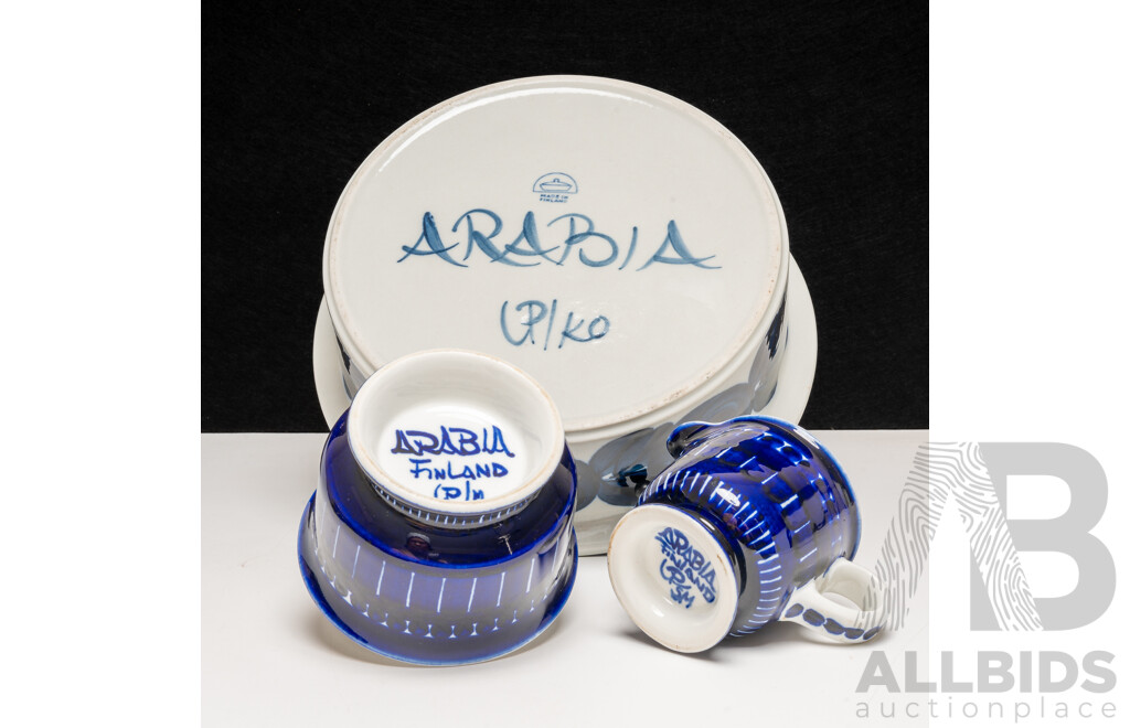  Mid Century Valencia Series Sugar Bowl & Creamer with Anemone Series Bowl, by Ulla Procopé for Arabia Finland