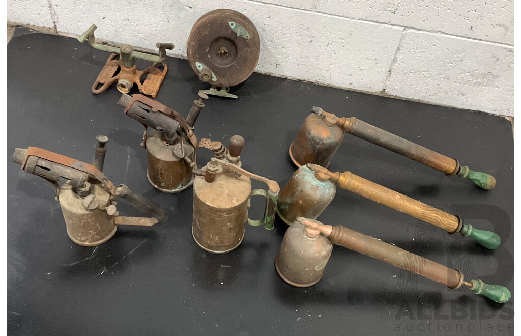 Vintage Australian Brass Garagenalia Including Blow Torch, Sprayer and More