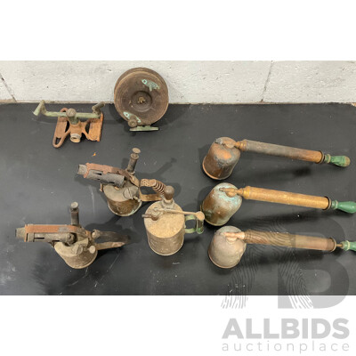 Vintage Australian Brass Garagenalia Including Blow Torch, Sprayer and More