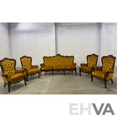 Reproduction Victorian Mahogany Five Piece Lounge Suite