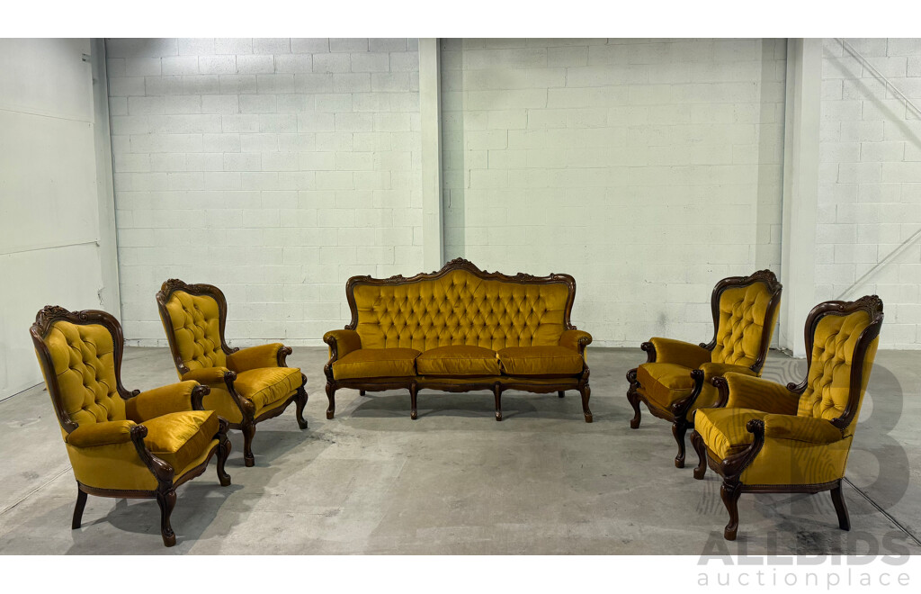 Reproduction Victorian Mahogany Five Piece Lounge Suite
