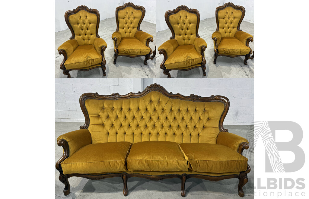 Reproduction Victorian Mahogany Five Piece Lounge Suite