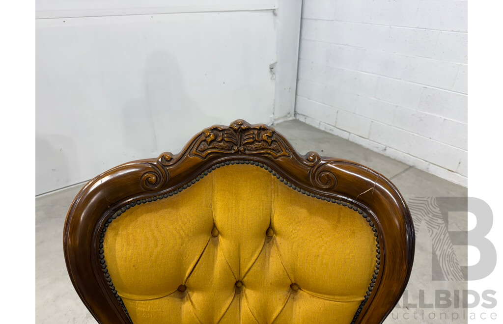 Victorian Style Carved Wood & Mustard Velvet Lounge Suite - 5 Piece