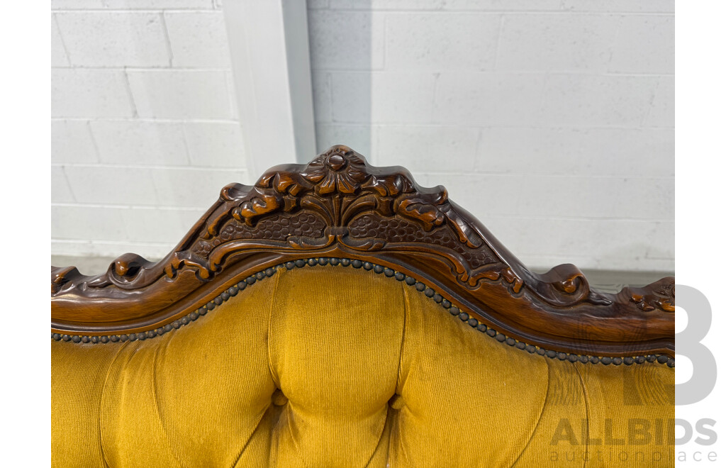 Victorian Style Carved Wood & Mustard Velvet Lounge Suite - 5 Piece