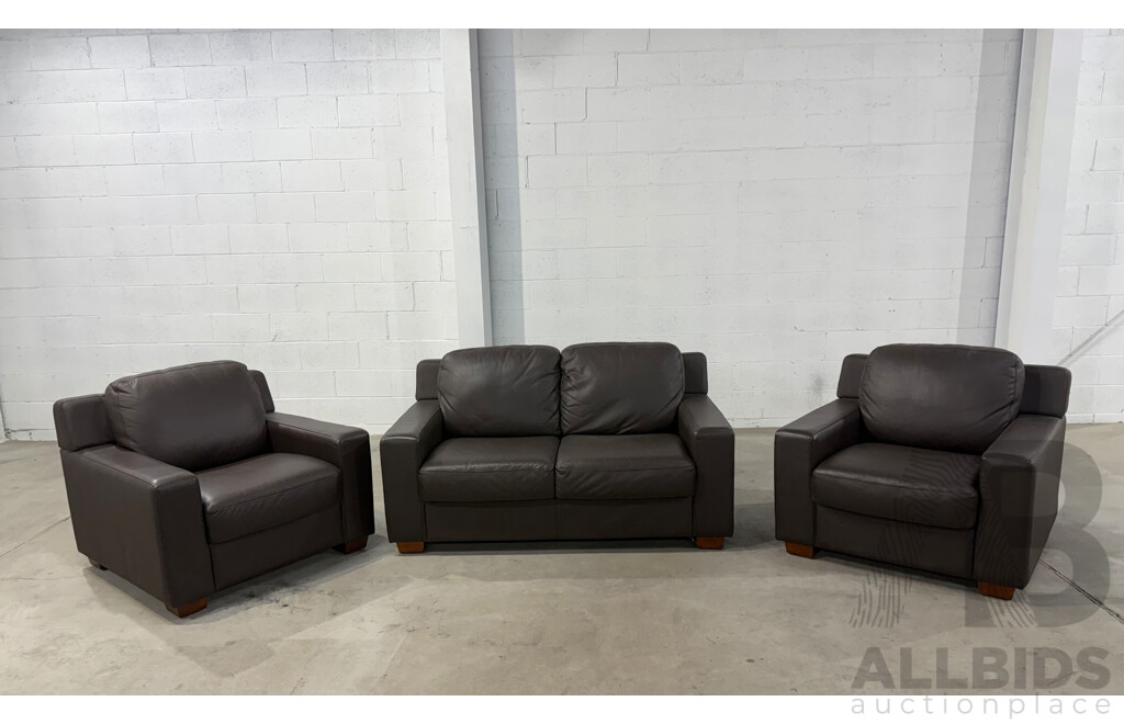Berlin City Cocoa Leather 2 Seater Sofa & ArmChair - 3 Piece