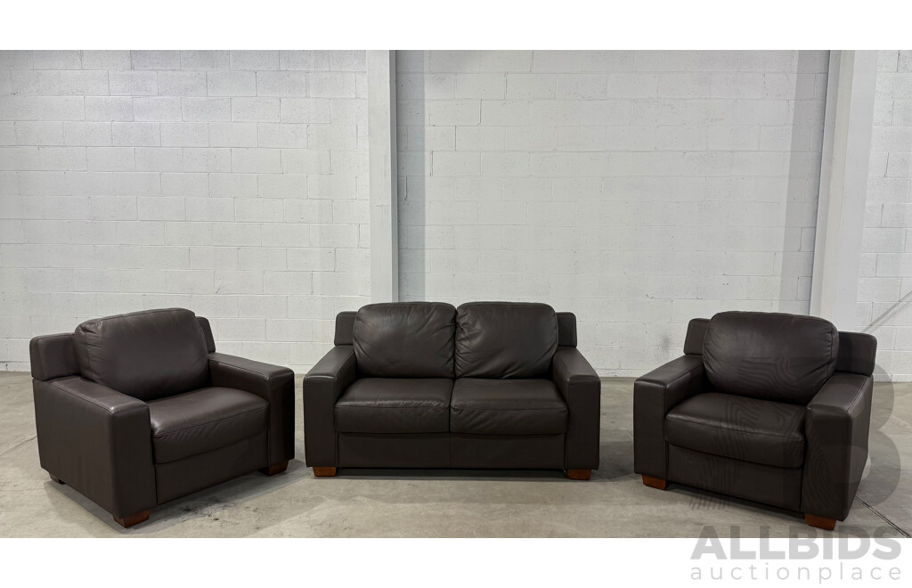 Berlin City Cocoa Leather 2 Seater Sofa & ArmChair - 3 Piece
