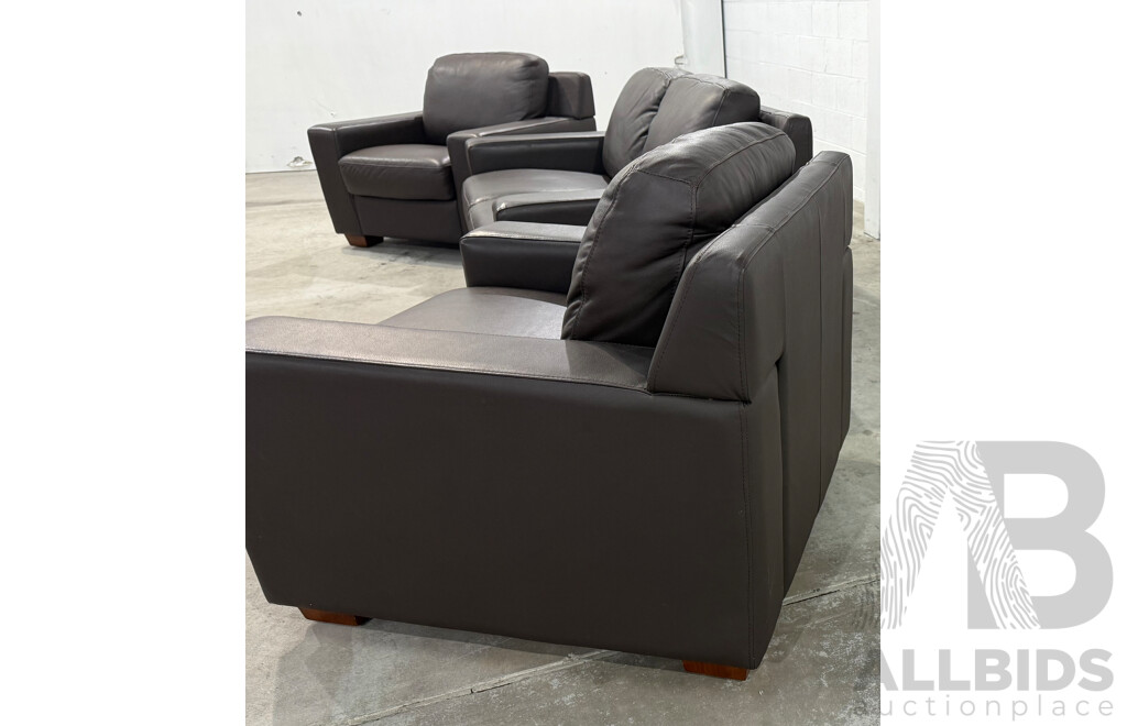 Berlin City Cocoa Leather 2 Seater Sofa & ArmChair - 3 Piece