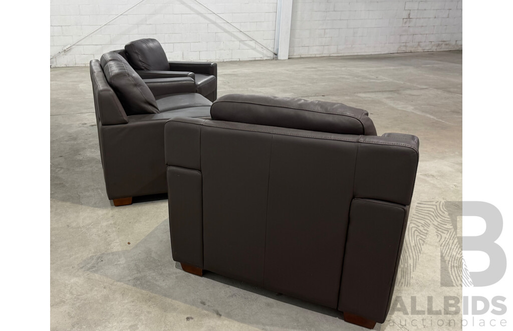 Berlin City Cocoa Leather 2 Seater Sofa & ArmChair - 3 Piece
