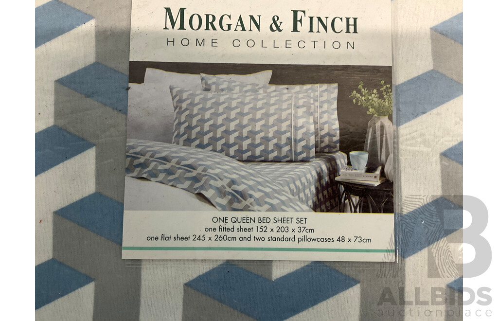 MORGAN & FINCH Queen Sheet Set, HOMEMAKER Blue Queen Sheet Set and Modelsprefer Bag Set - Lot of 3