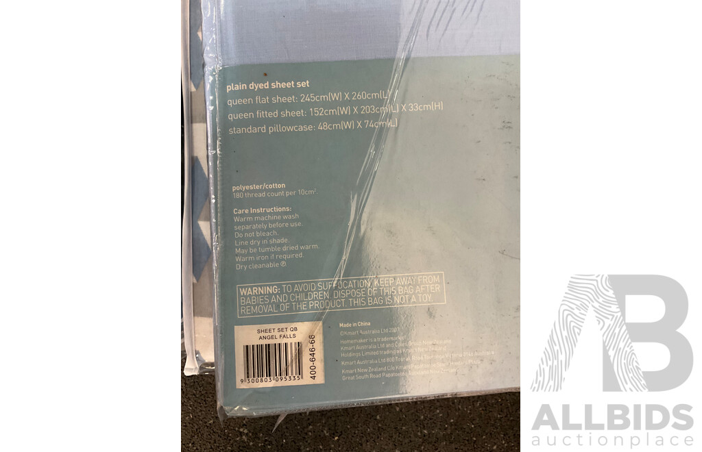 MORGAN & FINCH Queen Sheet Set, HOMEMAKER Blue Queen Sheet Set and Modelsprefer Bag Set - Lot of 3