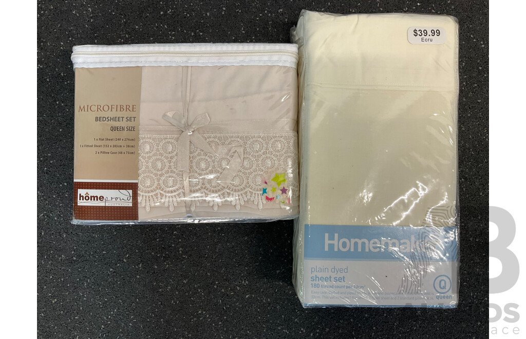MICROFIBRE Queen Sheet Set and HOMEMAKER Queen Sheet Set - Lot of 2