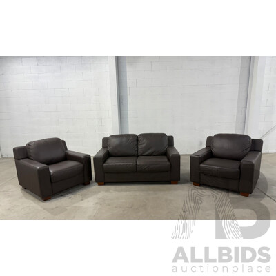 Berlin City Cocoa Leather 2 Seater Sofa & ArmChair - 3 Piece
