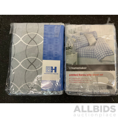 Printed Flannelette Queen Sheet Set and BRAMPTON HOUSE Queen Sheet Set - Lot of 2