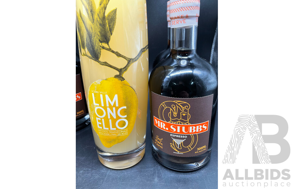LIMONCELLO 770ml (x2), MR. STUBBS Espresso 500ml (x6) - Lot of 8