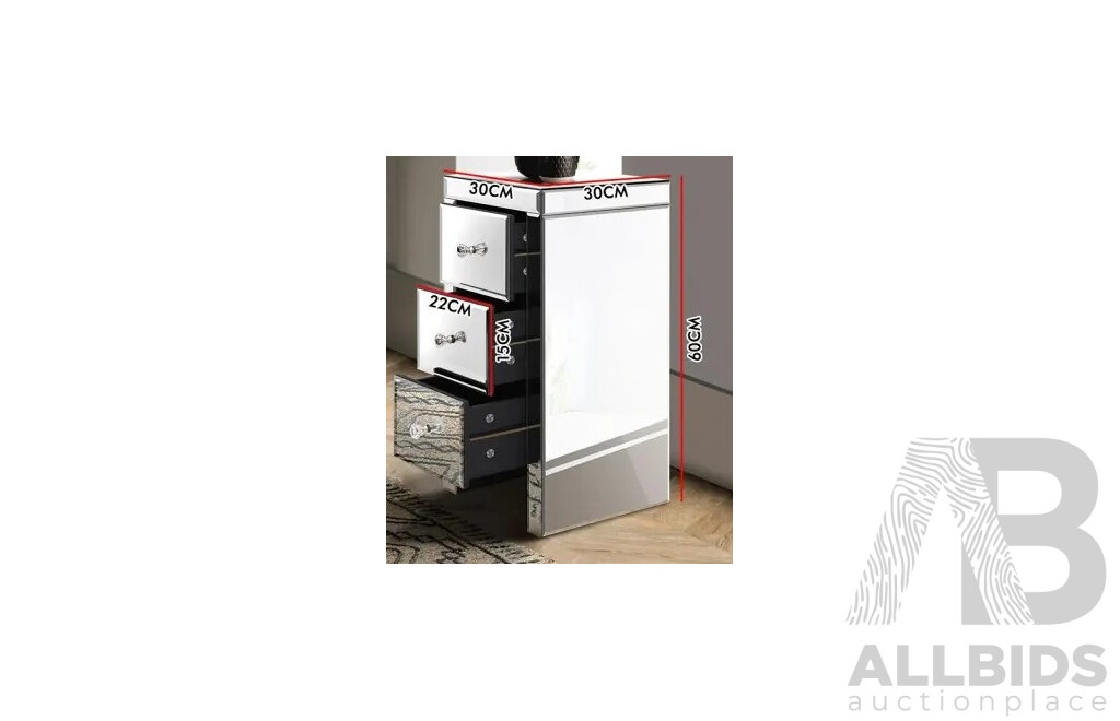 ALFORDSON Mirrored Bedside Table Silver