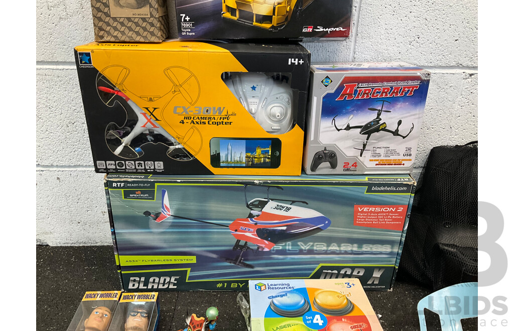 Assorted Kids Toys, Incluing LEGO, Assorted Drones, Blizzard Raid Blaster and More