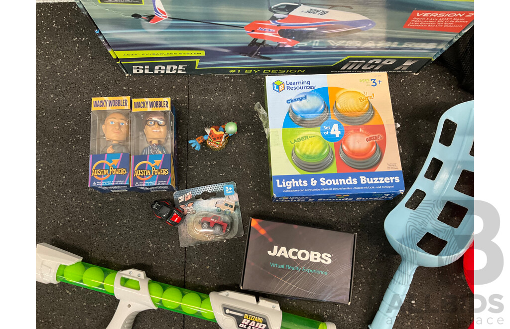 Assorted Kids Toys, Incluing LEGO, Assorted Drones, Blizzard Raid Blaster and More