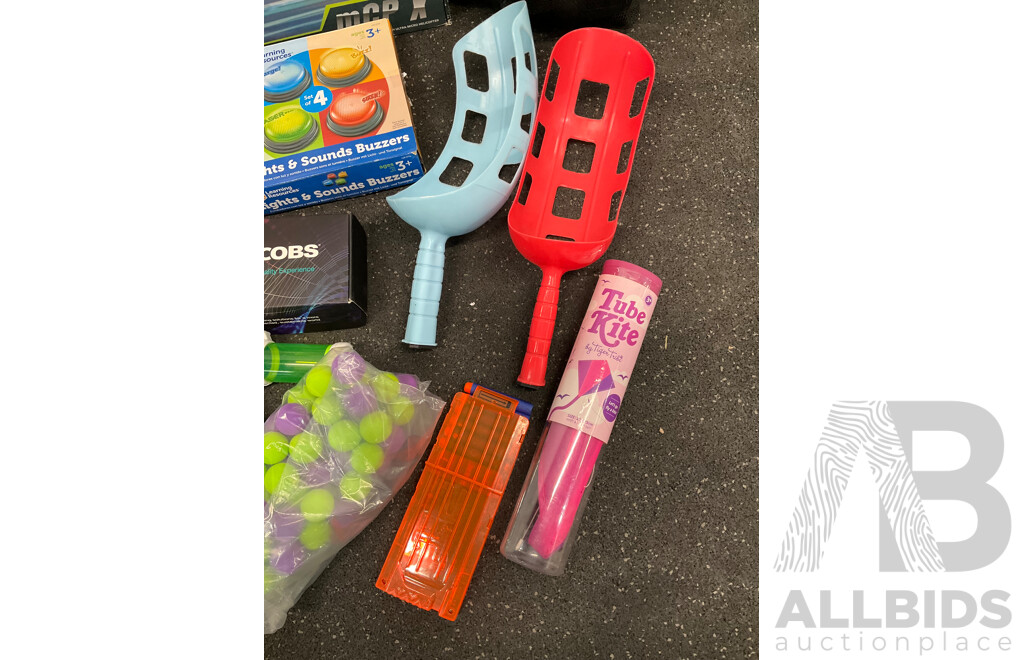 Assorted Kids Toys, Incluing LEGO, Assorted Drones, Blizzard Raid Blaster and More