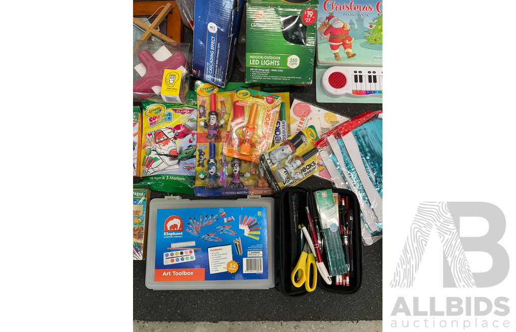 Assorted Party Goods, Arts and Crafts Items, Xmass Lights and More