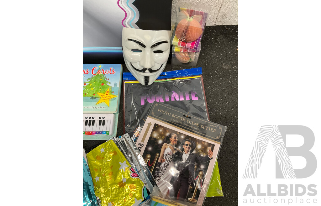 Assorted Party Goods, Arts and Crafts Items, Xmass Lights and More