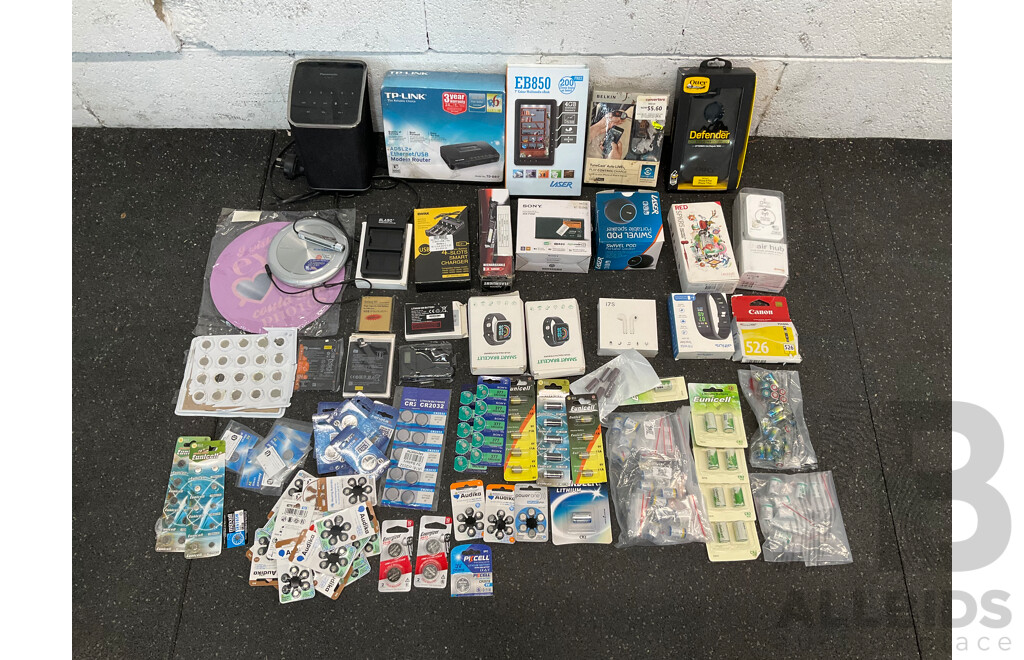 Assorted Useful Electronics, Including PANASONIC, SONY, LASER, BELKIN, ENERGIZER and More