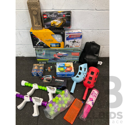 Assorted Kids Toys, Incluing LEGO, Assorted Drones, Blizzard Raid Blaster and More