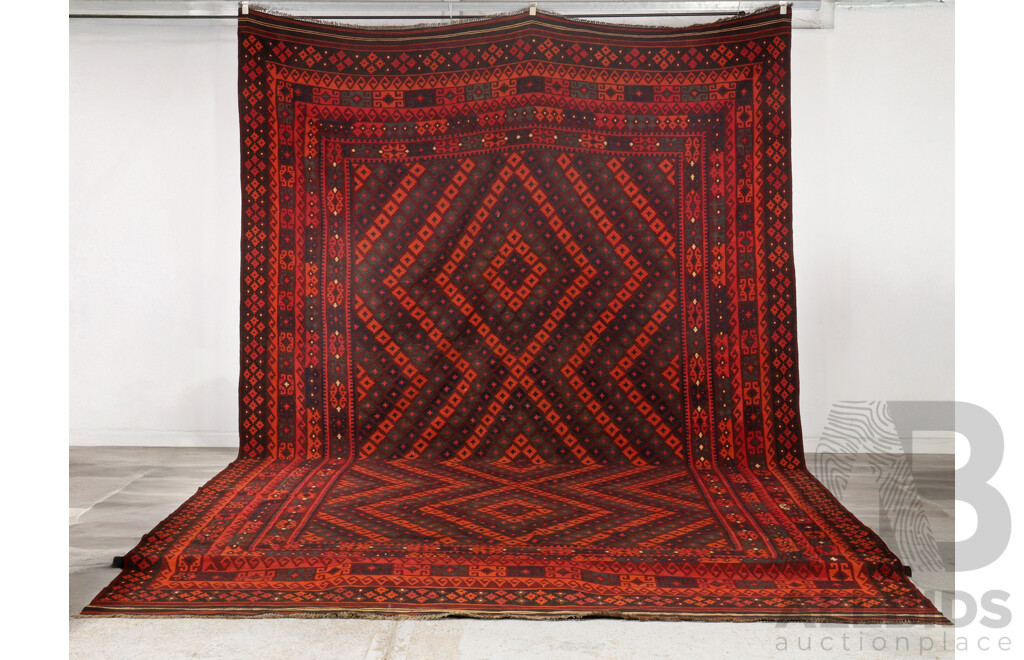 Very Large Hand Woven Wool Persian Maimana Mains Slit Weave Kilim in Rich Colours