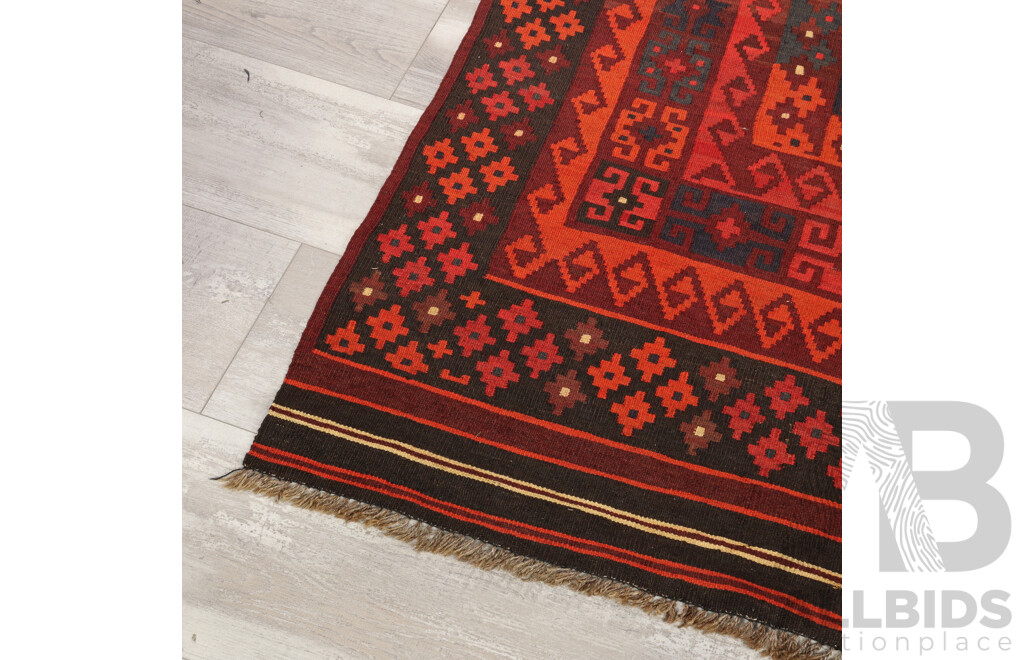 Very Large Hand Woven Wool Persian Maimana Mains Slit Weave Kilim in Rich Colours