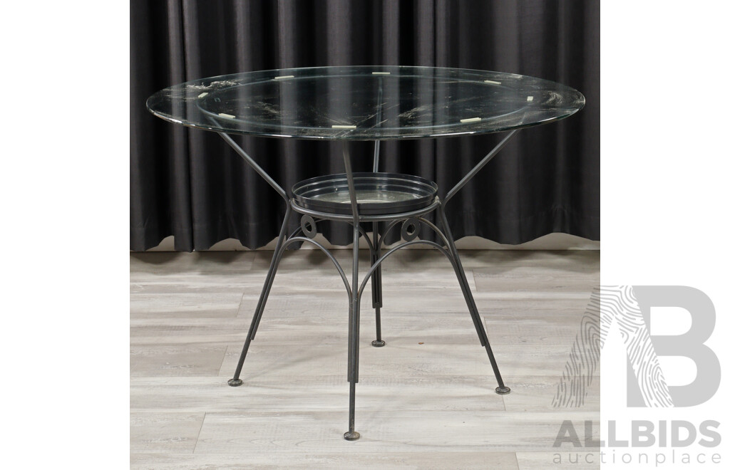 Modern Metal Based Glass Top Table with Four Bent Ply Chairs