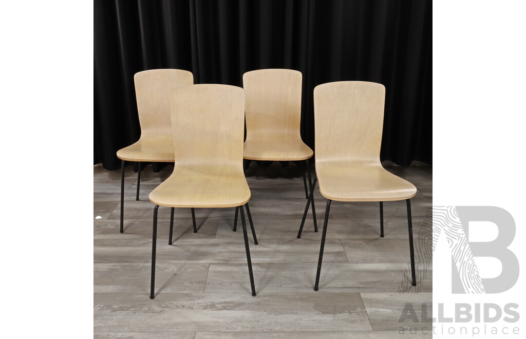 Modern Metal Based Glass Top Table with Four Bent Ply Chairs