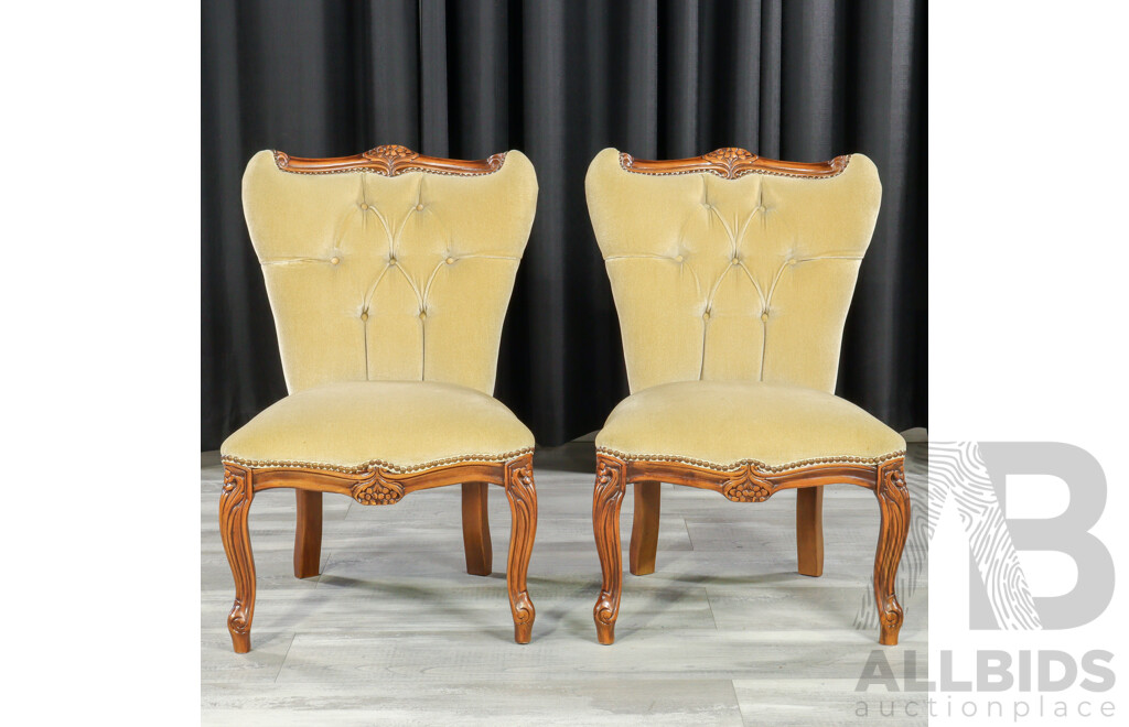 Pair of Reproduction French Style Buttoned Back Bedroom Chairs
