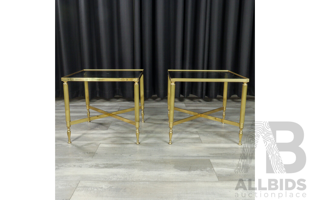 Pair of Regency Style Brass Side Tables with Glass Tops