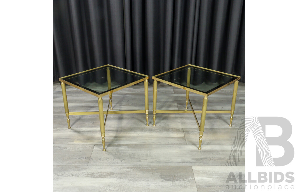 Pair of Regency Style Brass Side Tables with Glass Tops