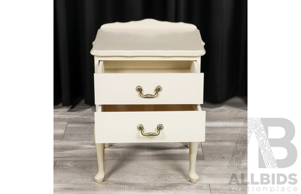 Painted Queen Anne Style Mirrored Back Dresser, Stool and Bedside