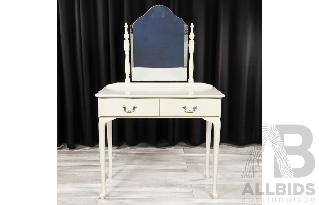 Painted Queen Anne Style Mirrored Back Dresser, Stool and Bedside