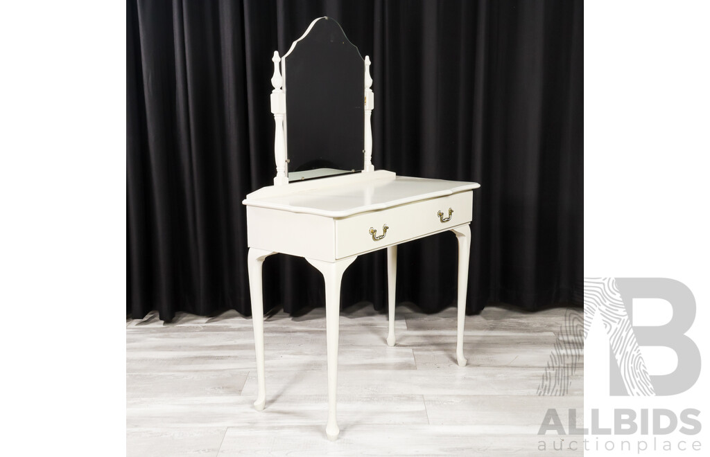 Painted Queen Anne Style Mirrored Back Dresser, Stool and Bedside