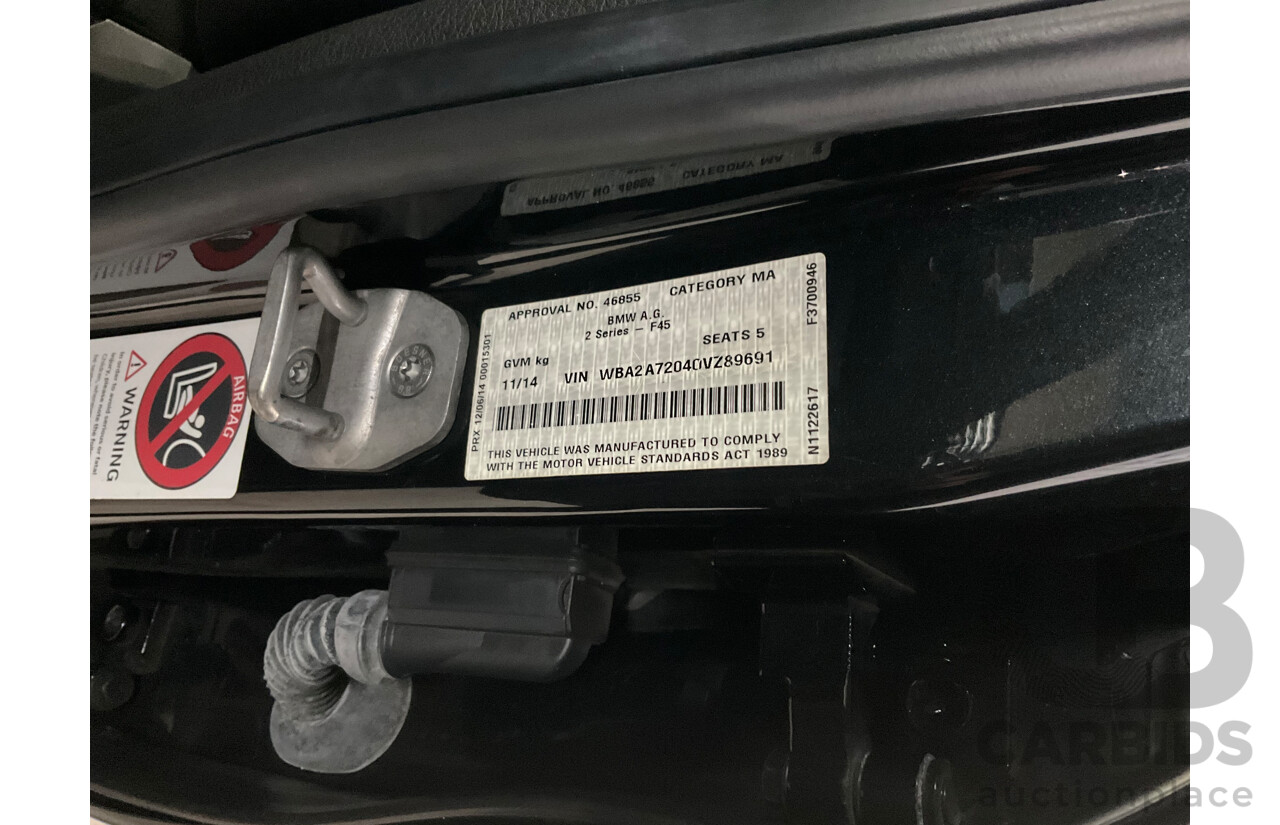 11/2014 BMW 225i Active Tourer Sport Line F45 4d Wagon Black Sapphire Metallic Turbo 2.0L