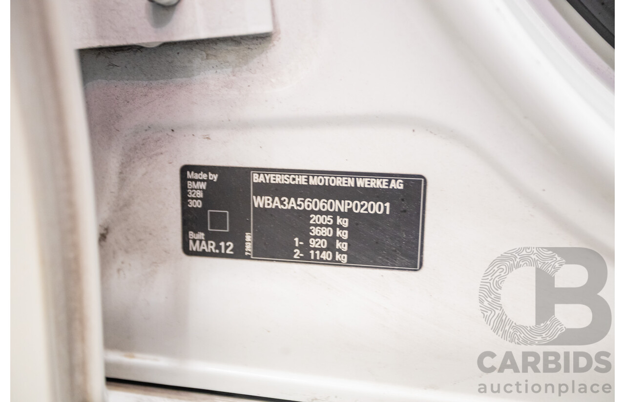 05/2012 BMW 328i Luxury Line F30 4D Sedan White 2.0L