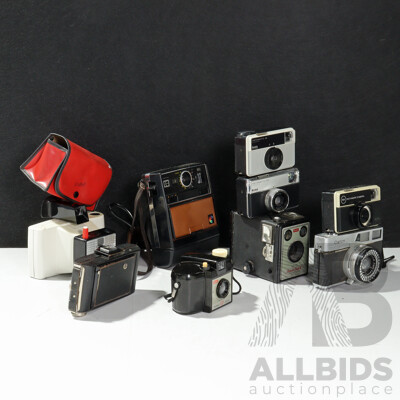 Collection Cameras Including Polaroid Swinger Model 20 Land Camera, Kodak Box Brownie Flash II and More