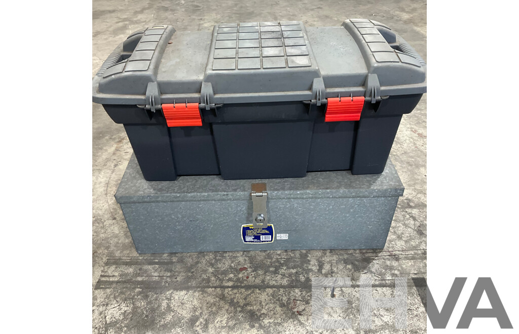 1x Tradesman Steel Tool Box & 1x Plastic Tool Box with Assorted Tools