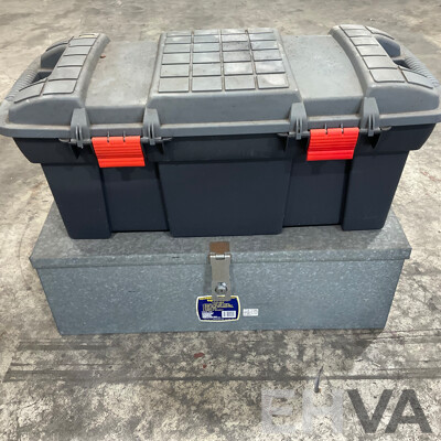1x Tradesman Steel Tool Box & 1x Plastic Tool Box with Assorted Tools