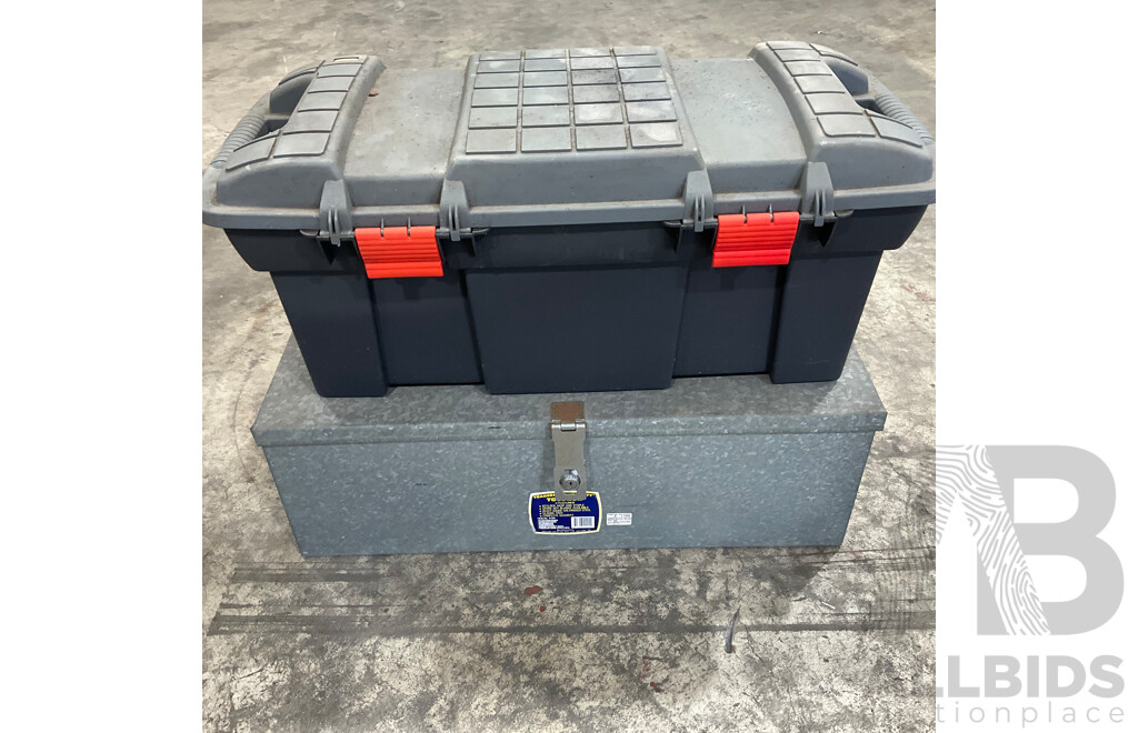 1x Tradesman Steel Tool Box & 1x Plastic Tool Box with Assorted Tools