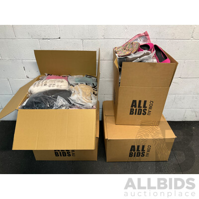 Assorted Clothing and Shoes - 4 Large Boxes