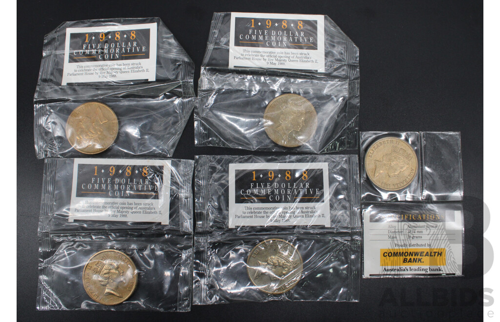 Five 1988 Five Dollar Commemorative Coins