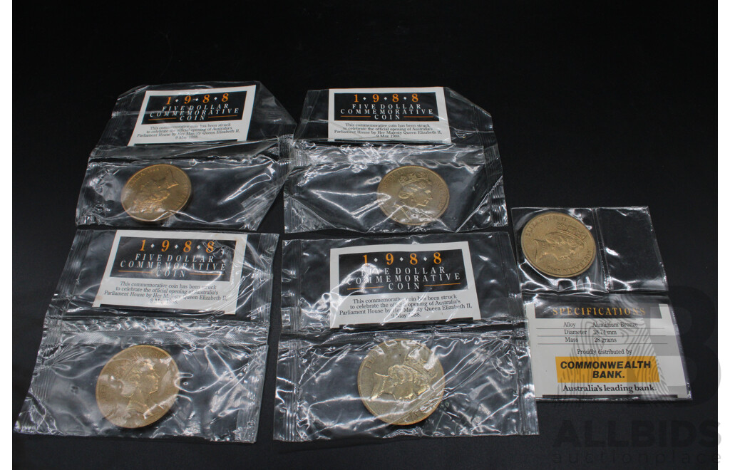Five 1988 Five Dollar Commemorative Coins