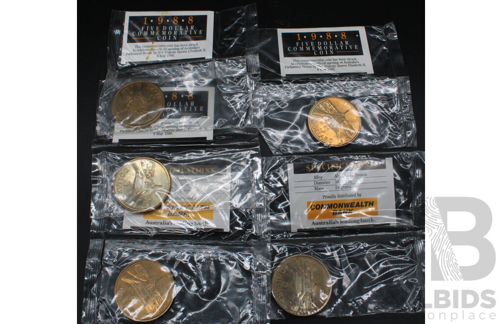 Five 1988 Five Dollar Commemorative Coins