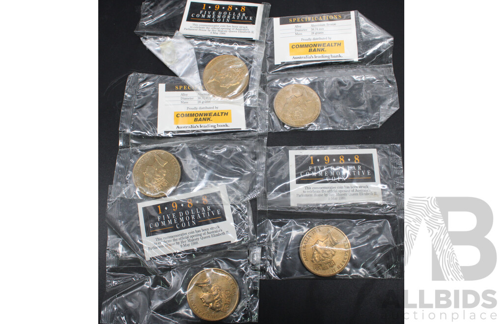 Five 1988 Five Dollar Commemorative Coins