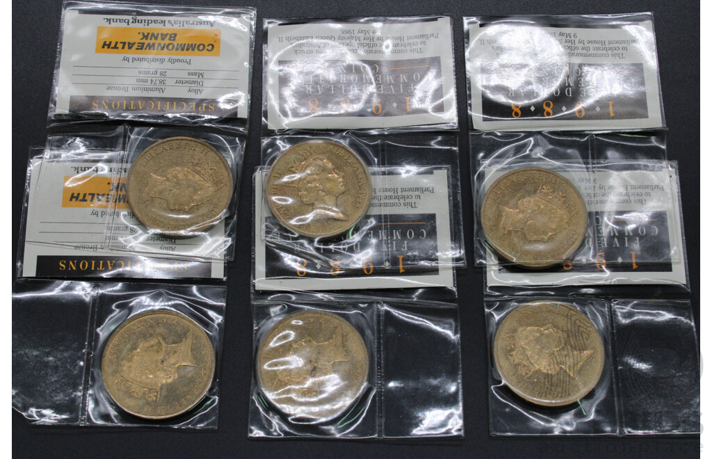 Six 1988 Five Dollar Commemorative Coins