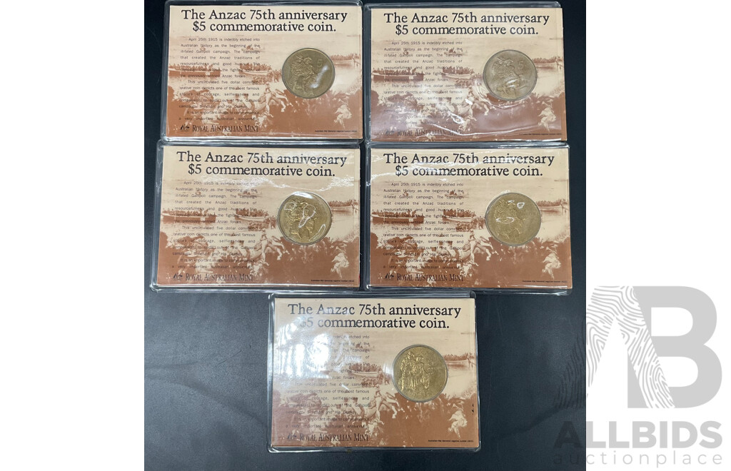 Five RAM 1990 the Anzac 75th Anniversary Five Dollar Commemorative Coins